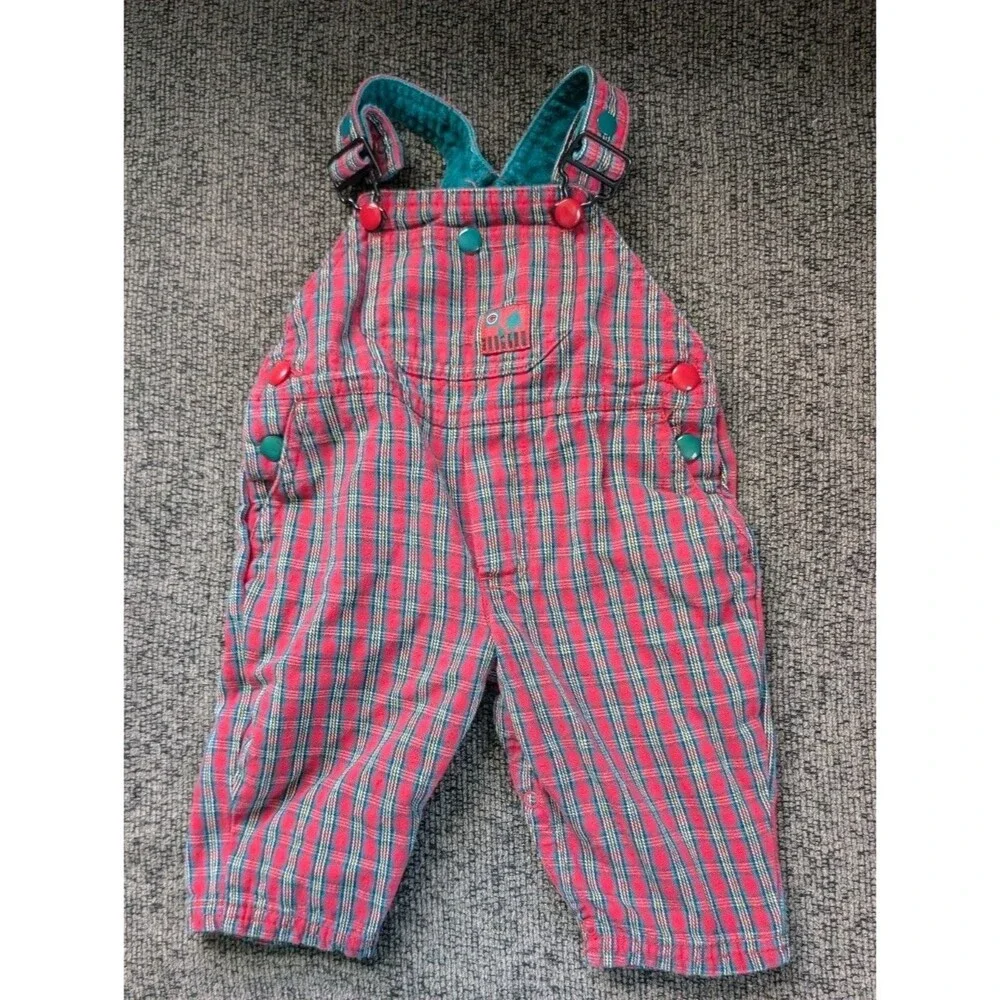 Vintage Gymboree Plaid Overalls sz Newborn 90s Red Green Pregnancy Announcement